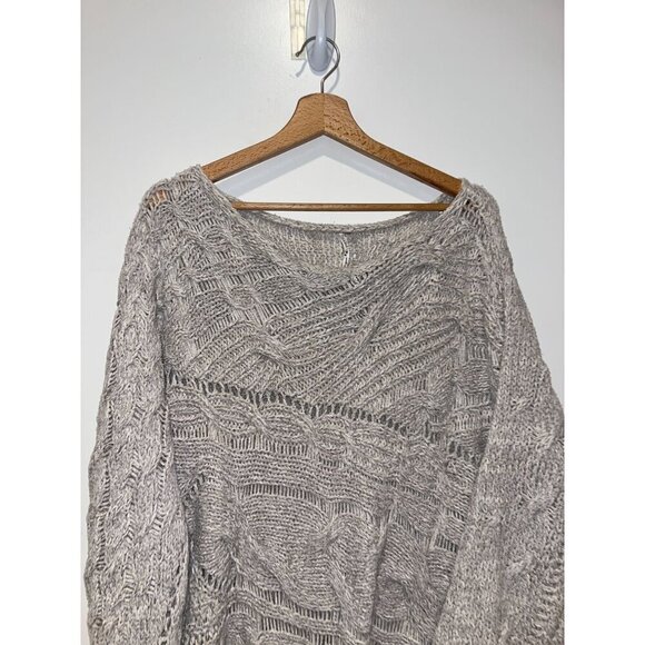 Free People Chunky Oversized Knit Grey Sweater Long-Sleeve Loose Fit For Women - Picture 2 of 7